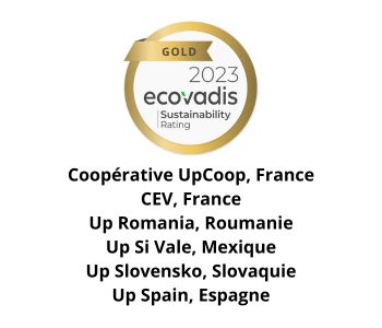 UpCoop (France), CEV (France), Up Romania (Roumanie), Up Si Vale (Mexique), Up Slovensko (Slovaquie) et Up Spain (Espagne) ont obtenu la médaille gold Ecovadis 2023