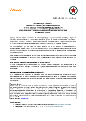 Upcoop, devient fournisseur officiel du Red Star FC